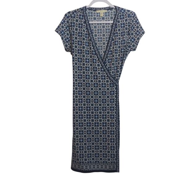 Lark & Ro Cap Sleeves Wrap Dress Blue Patterned Casual Vacation Size M - Picture 1 of 7